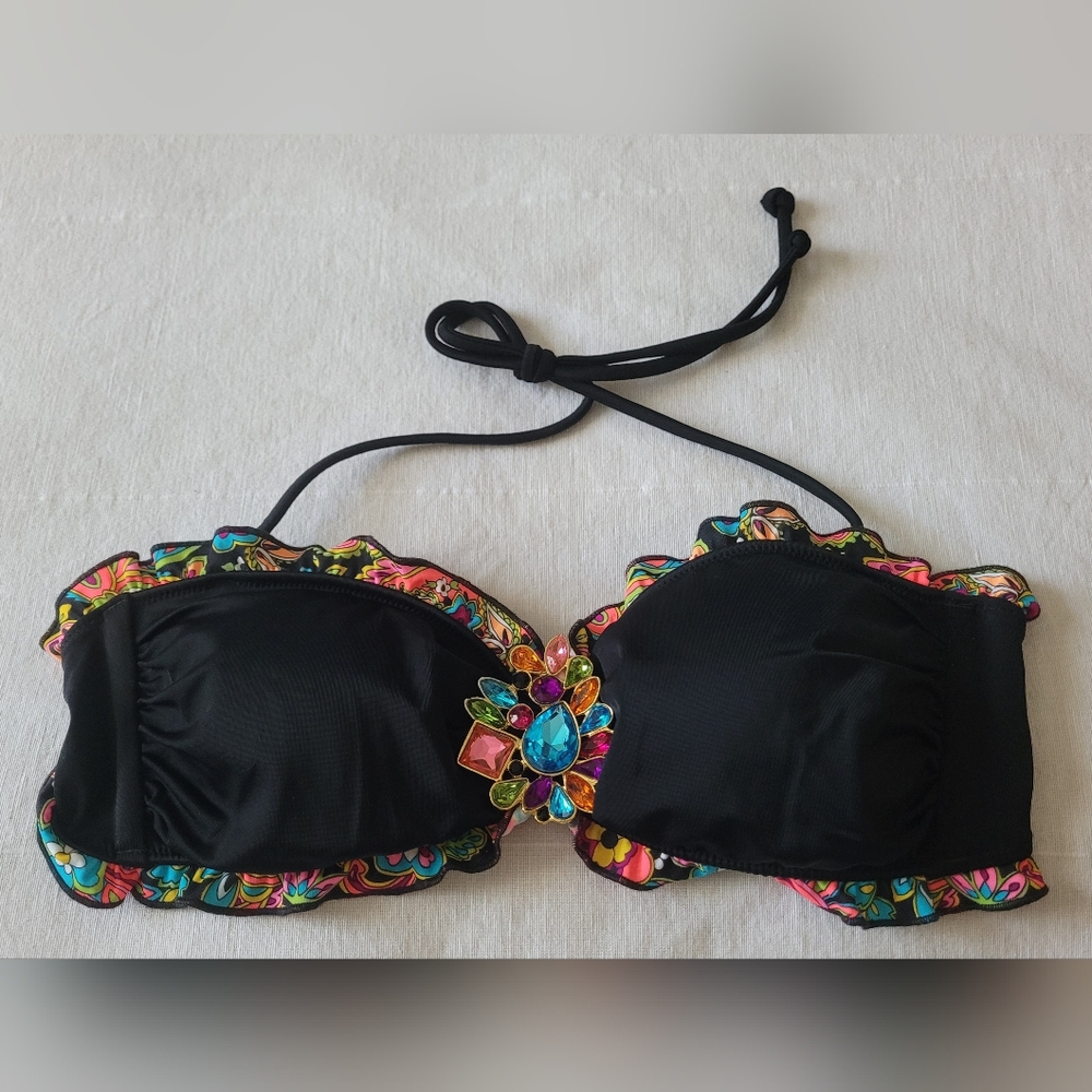 Victoria's Secret Sz Medium Bandeau Bikini Top with Multicolor Jewels